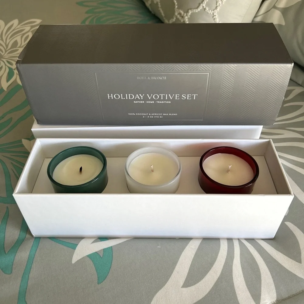 Boll & Branch Holiday Votive Candle Trio 100% Coconut & Apricot Wax Blend